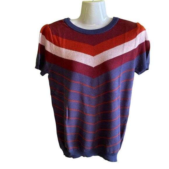 NWOT White Modcoth Chevron Pattern Cap Sleeve Sweater - Picture 1 of 13